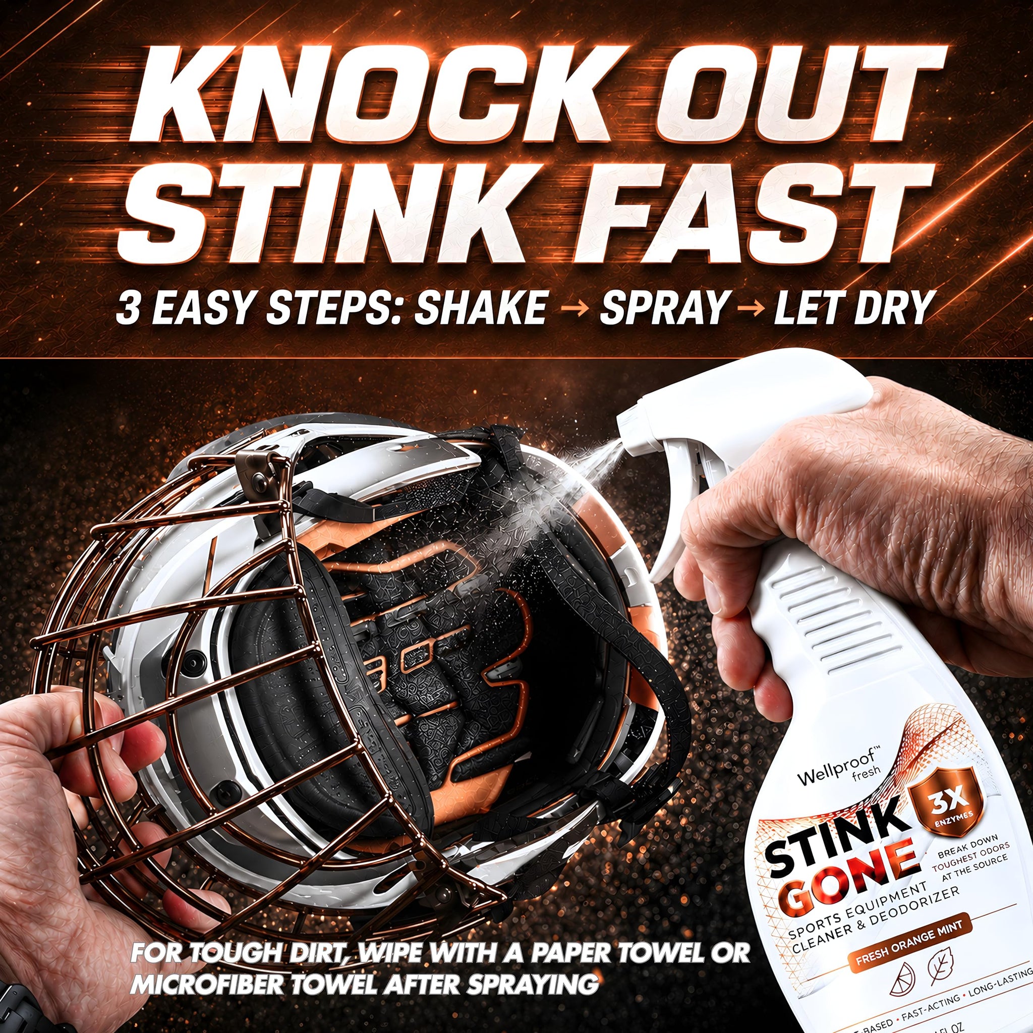 Wellproof 2-in-1 Sports Gear Cleaner & Odor Eliminator - 3X Powerful Nano-Enzyme Deodorizer for Athletic Gear, Baseball, Hockey, Football, Boxing