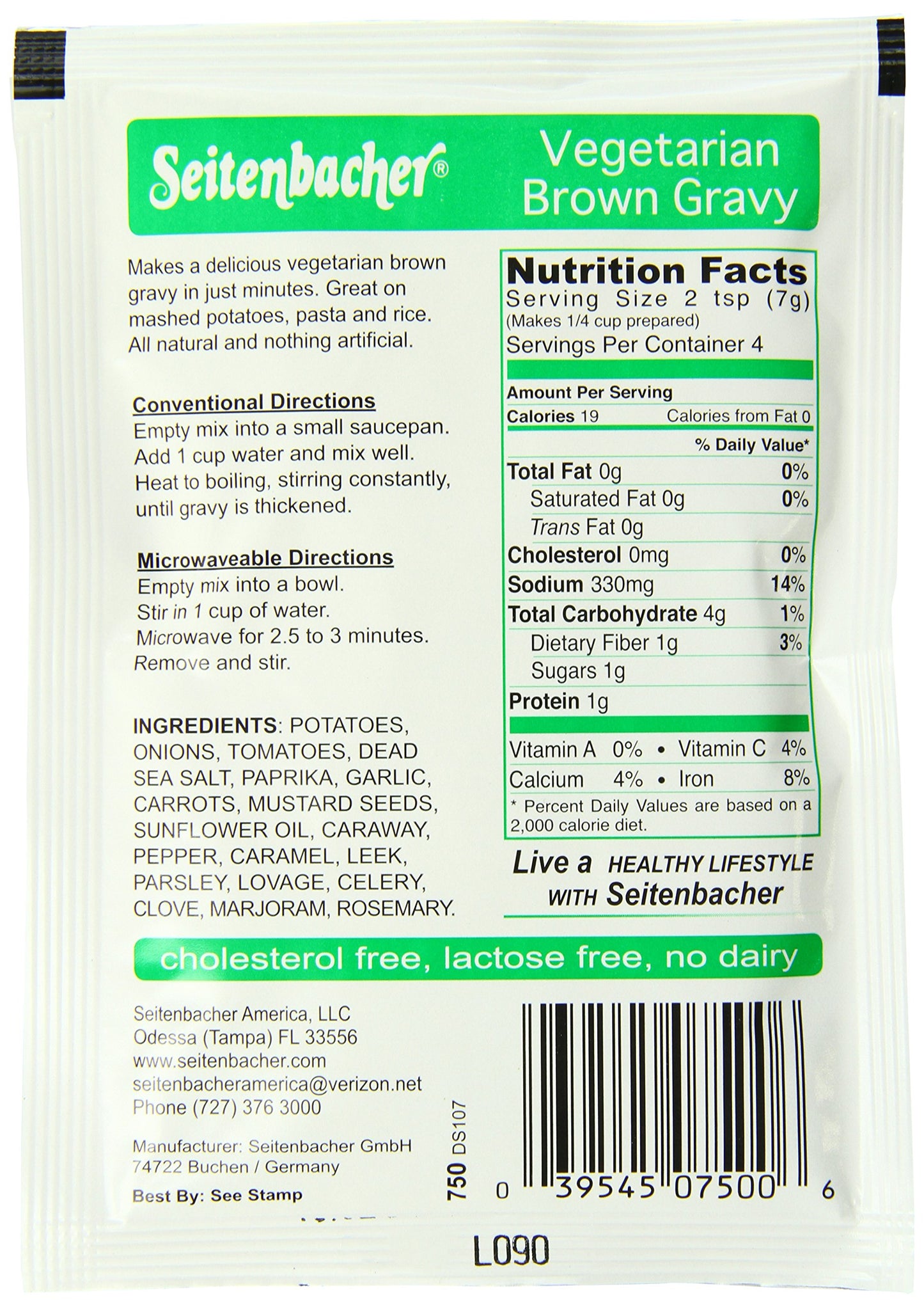 Seitenbacher Gluten-Free Vegetarian Brown Gravy Mix, 1 Ounce Package (Pack of 12)