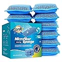 SCRUBIT Reusable Sponges for Dishes - 12 Pack Microfiber Sponges Kitchen Dish Scrubber, Machine Washable & Non-Scratch Scrubbers (Blue)
