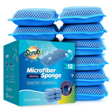 SCRUBIT Reusable Sponges for Dishes - 12 Pack Microfiber Sponges Kitchen Dish Scrubber, Machine Washable & Non-Scratch Scrubbers (Blue)