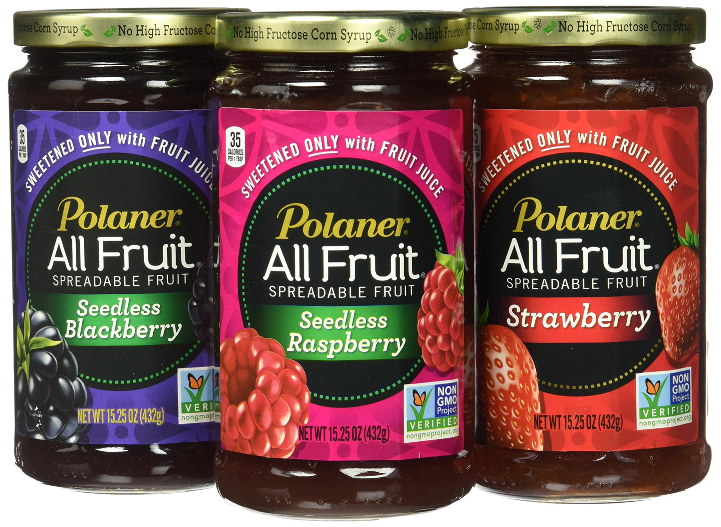 Polaner All Fruit Non-GMO Spreadable Fruit, Assorted Flavors, Strawberry, 15.25 Ounce (Pack of 3)