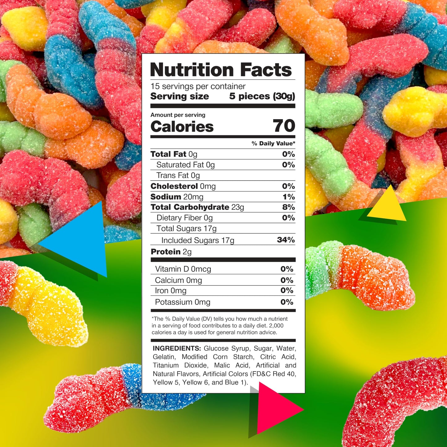 Sour Gummy Worms Candy | 1 Pound Bag | Assorted Fruit Flavored | Sour Gummies with Chewy Texture | Neon Gummi Worms for Parties, Snacking, and Buffets
