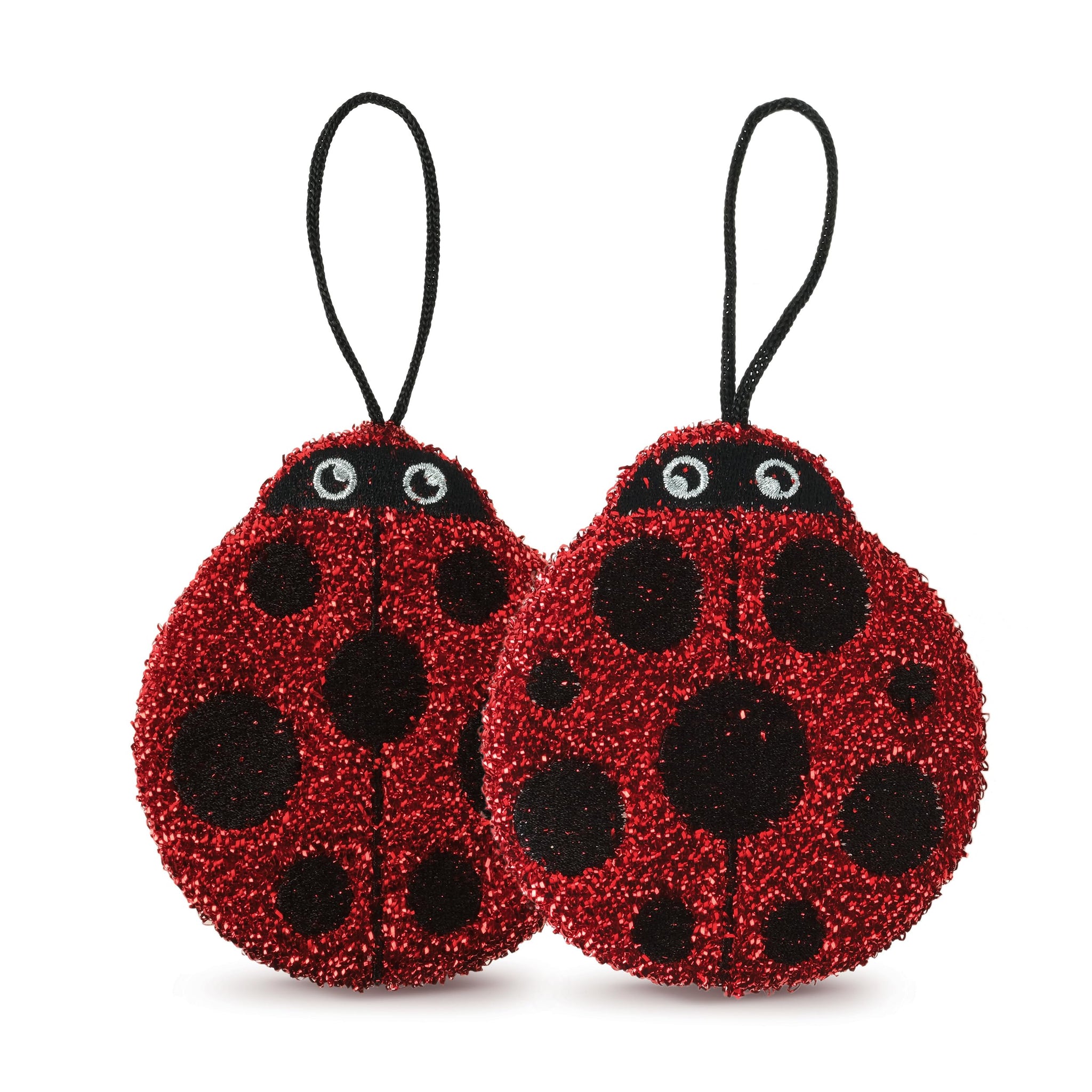 Genuine Fred Cleaning Ladies Ladybug Sponges, Set of 2 Scrubber Sponges, Gentle on Cookware, Tough on Grime, Corded Loop for Easy Drying, Fun