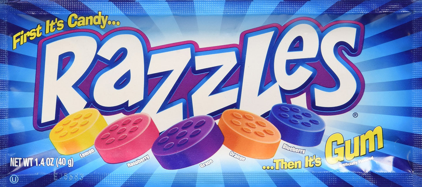 Razzles Original Candy/Gum, Box of 24 1.4-Ounce Bags