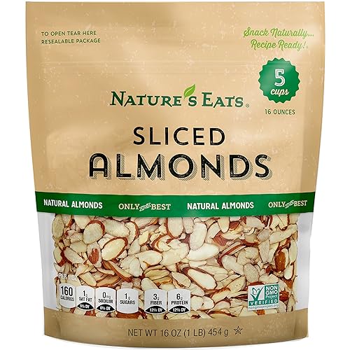 Nature’s Eats Natural Sliced Almonds - Blanched Thin-Cut Almonds for Baking, Salads, Granola, and Snacks - Heart Healthy, High Protein, Gluten Free