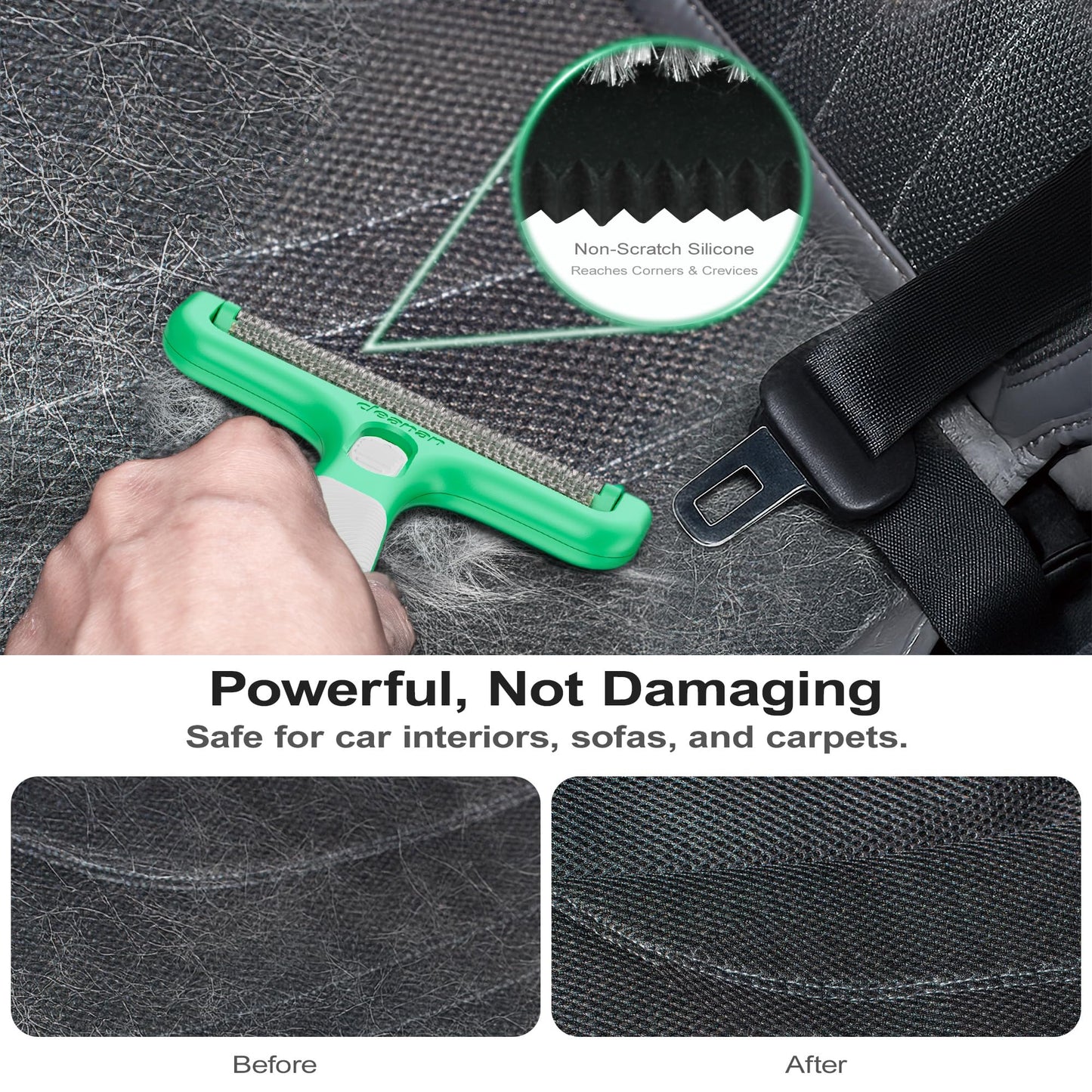 4-in-1 Pet Hair Remover & Lint Tool, Reusable Carpet Cleaner for Dog & Cat Fur - Safe for Couch, Clothes, Rugs & Car Mats - Portable Detailer with 4
