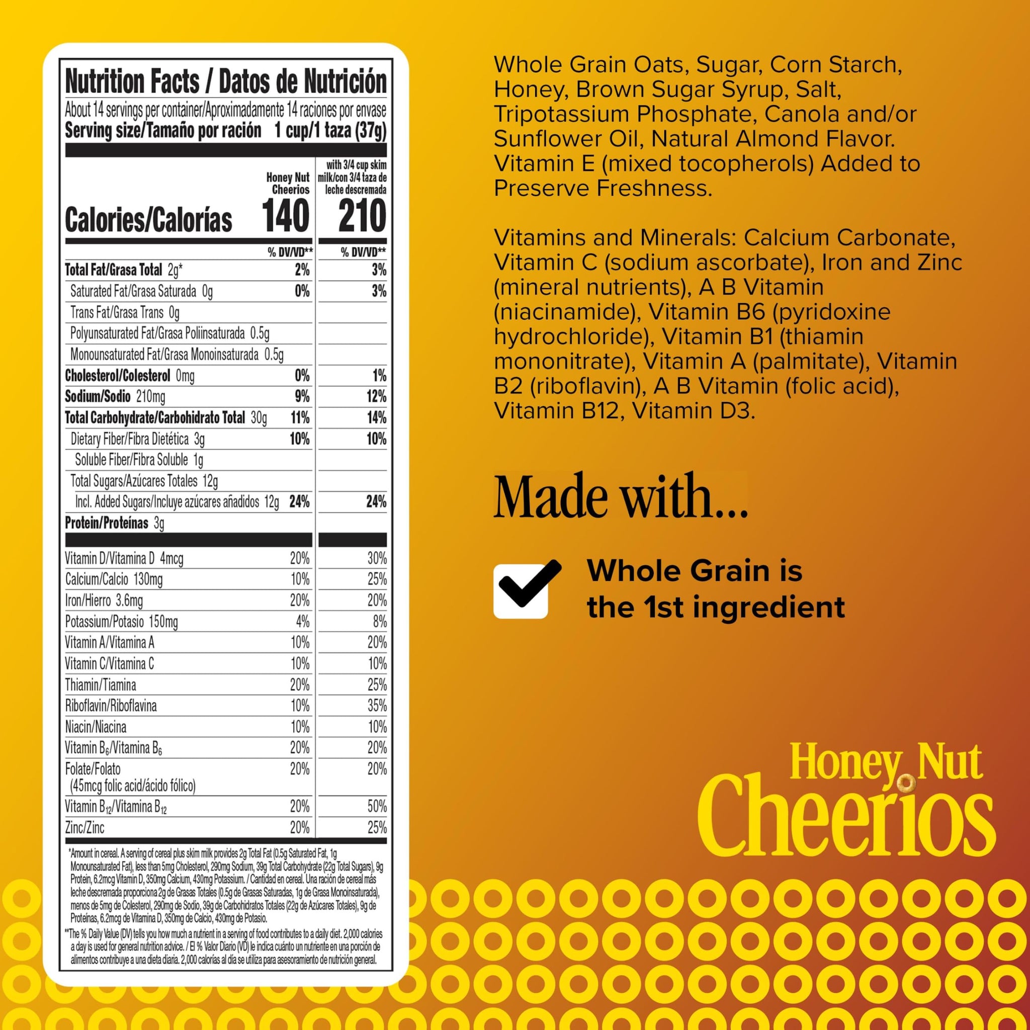 Honey Nut Cheerios, Heart Healthy Gluten Free Breakfast Cereal with Whole Grain Oats, Family Size, 18.8 oz