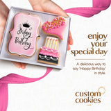 Happy Birthday Gift Basket Custom Sugar Cookies - Happy Birthday Cookies in Gift Box, Hand Decorated Kosher Treats for Women, Her, Wife - Bakery