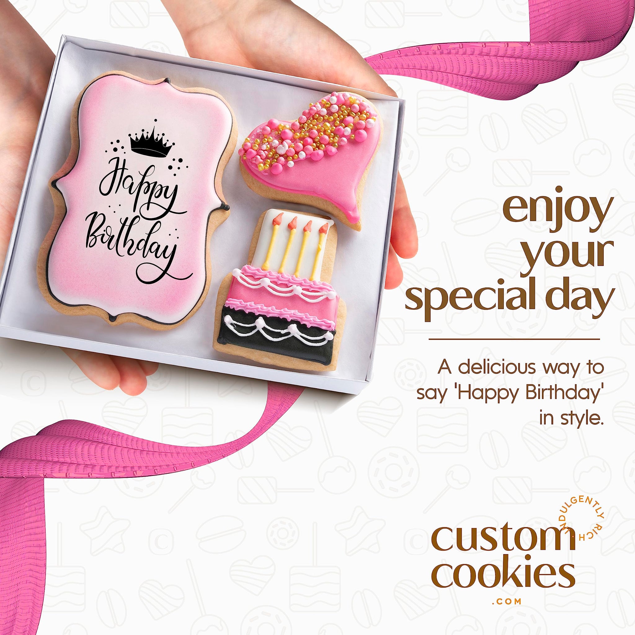 Happy Birthday Gift Basket Custom Sugar Cookies - Happy Birthday Cookies in Gift Box, Hand Decorated Kosher Treats for Women, Her, Wife - Bakery