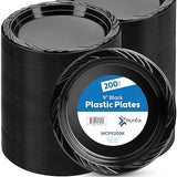 Munfix 200 Black Plastic Plates Set - 9 Inch Disposable Dinner Plates Bulk Pack for Party BBQ, Picnic, Parties, Travel and Events, Microwavable