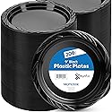 Munfix 200 Black Plastic Plates Set - 9 Inch Disposable Dinner Plates Bulk Pack for Party BBQ, Picnic, Parties, Travel and Events, Microwavable