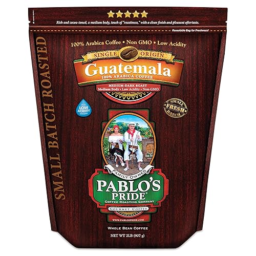 2LB Pablo's Pride Guatemala - Medium-Dark Roast - Whole Bean Arabica Coffee - Low Acidity - 2 Pound Bag