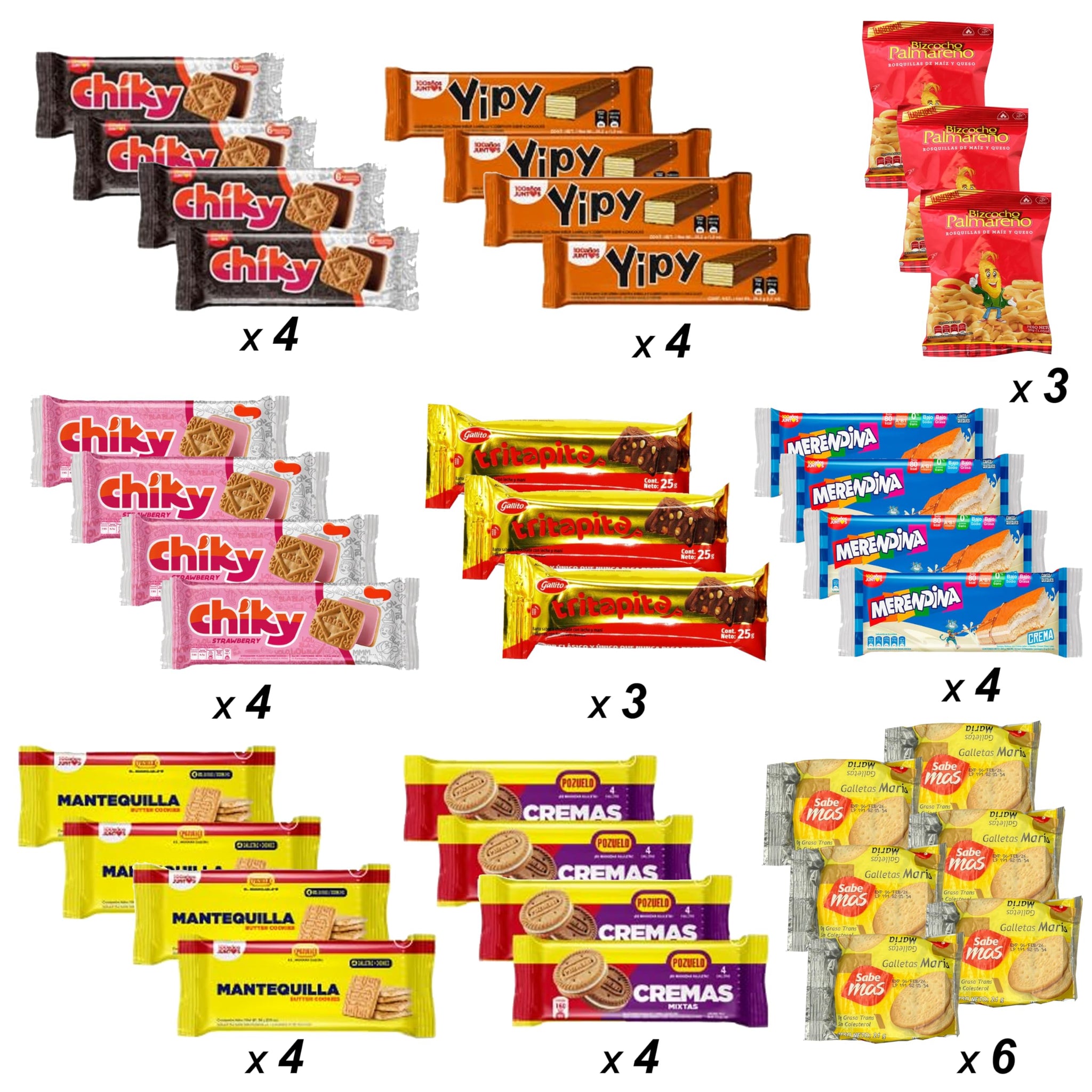 Costa Rican Cookie and Snack Variety Pack/Caja de Galletas y Snacks de Costa Rica - Includes Chiky, Merendina, Yipy, Tritapita, Bizcocho Palmareño