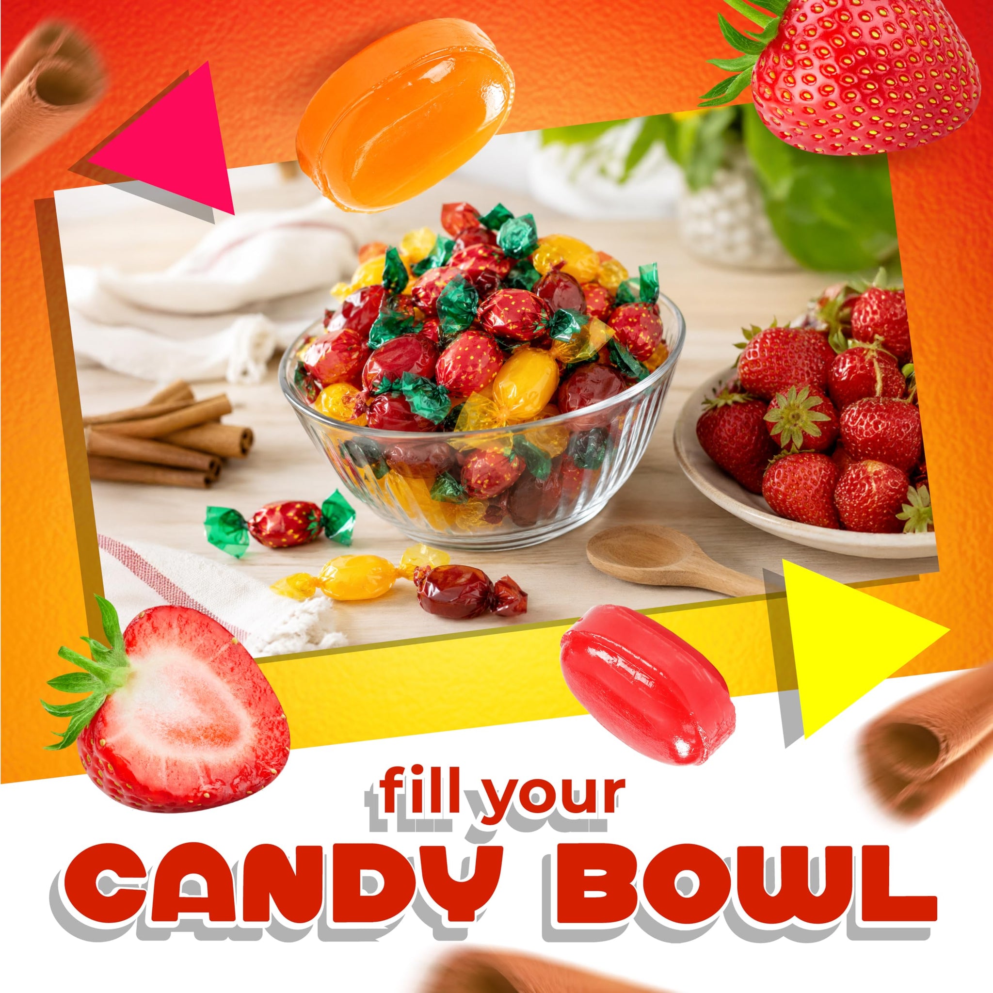 Hard Candy Assortment | 1 Pound Bag - 85 Count | Individually Wrapped Candy Mix | Strawberry Bon Bons, Butterscotch & Cinnamon | Nostalgic Treats