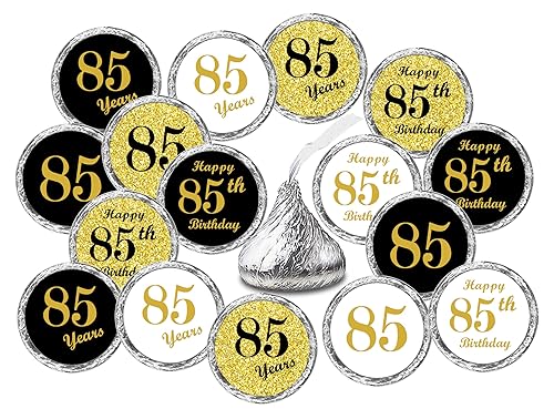 85th Birthday Kisses Stickers, (Set of 324) Chocolate Drops Labels for 85 Birthday, Party Favors Decor for Kisses. Made in USA, 9 Designs (36 Stickers