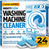 MIGHTY CLEAN Washing Machine Cleaner Tablets 24 Pack - 1 Year Supply, Septic Safe Washing Machine Cleaning Tablets, Washer Cleaner Tablet, Works