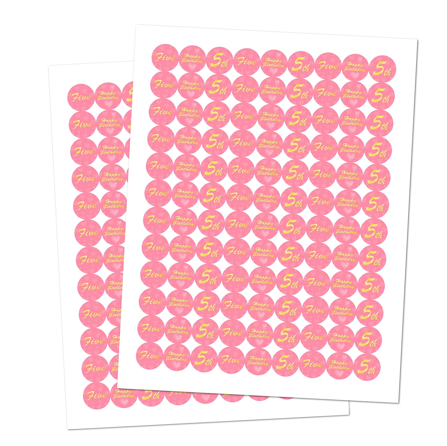 5th Birthday Kisses Stickers, Five Pink Kiss Labels for Girl Happy Birthday Party, Chocolate Drop Tabletop Decorations, Candy Not Included. Made in