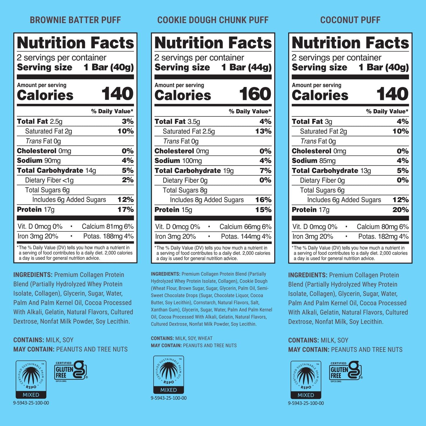 BUILT Bar Puff Protein Bars - Variety Pack - 15-17g Protein Snack Bars with Collagen - Calorie Conscious & Gluten Free - 12 Count, Variety May Vary