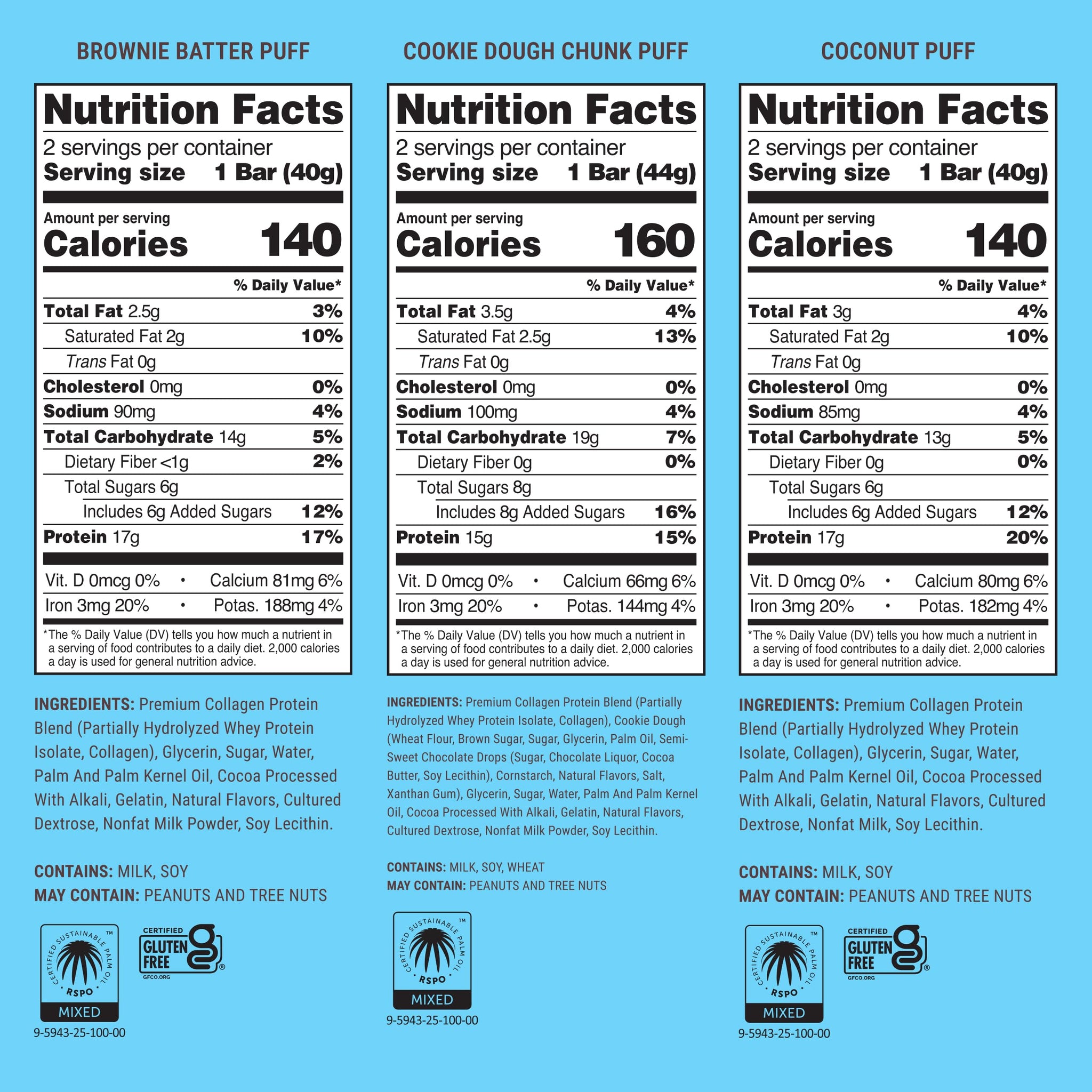 BUILT Bar Puff Protein Bars - Variety Pack - 15-17g Protein Snack Bars with Collagen - Calorie Conscious & Gluten Free - 12 Count, Variety May Vary