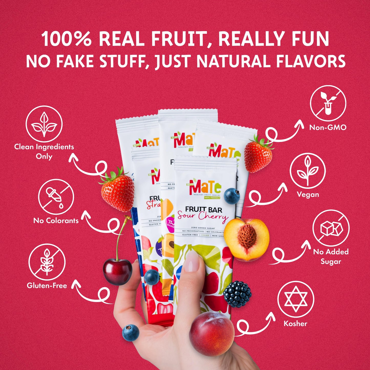 Mate Fruit Bars Variety Pack (40 Pack) - 100% Natural Real Fruit Snacks for Adults and Kids, Healthy Snacks, Fruit Leather. Gluten-Free, Vegan