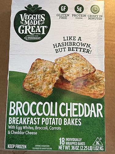 Veggies Made Great Broccoli Cheddar Breakfast Potato Bakes, Gluten Free, 5g Protein, 18 Count, 36 oz