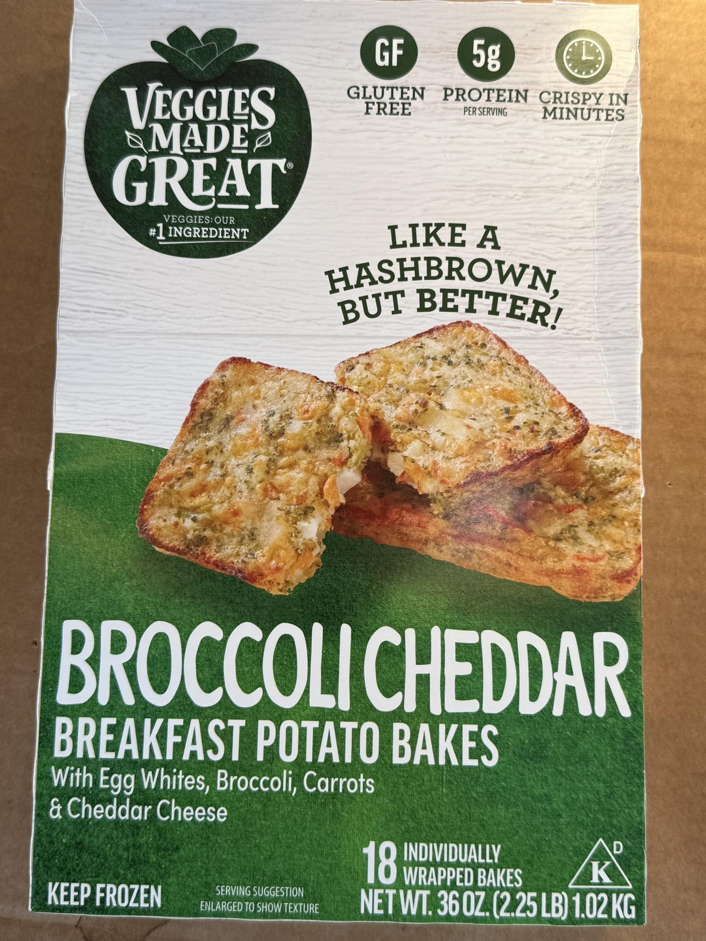 Veggies Made Great Broccoli Cheddar Breakfast Potato Bakes, Gluten Free, 5g Protein, 18 Count, 36 oz