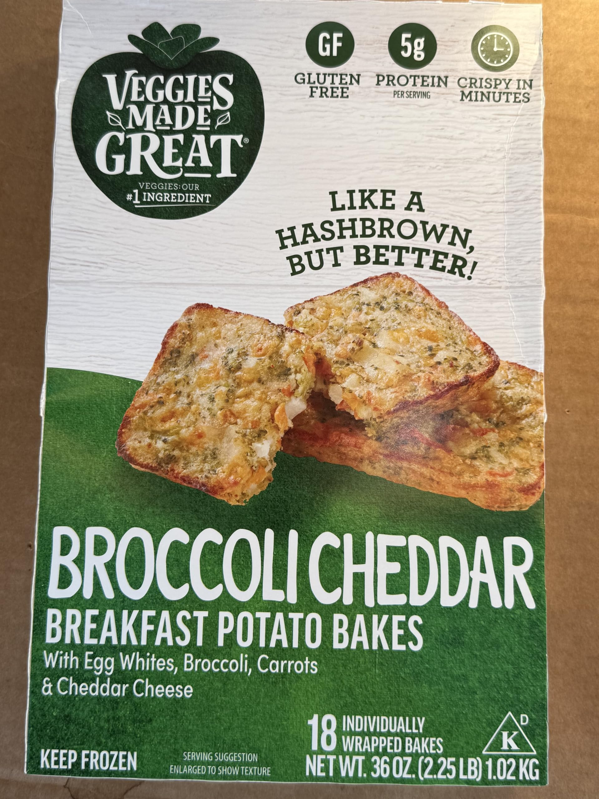 Veggies Made Great Broccoli Cheddar Breakfast Potato Bakes, Gluten Free, 5g Protein, 18 Count, 36 oz