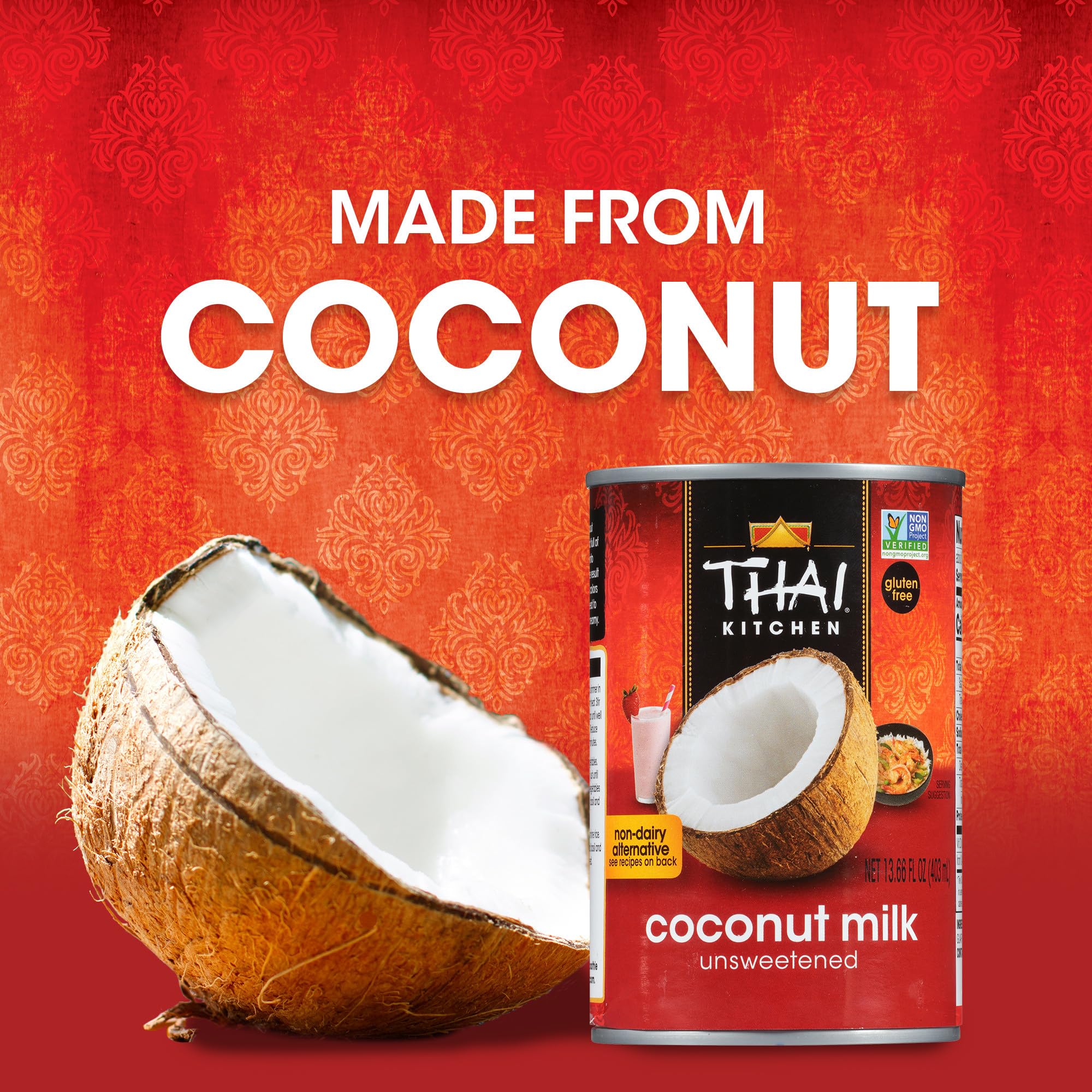 Thai Kitchen Coconut Milk, Unsweetened, Non Dairy Milk Substitute, Gluten Free, Non GMO, For Smoothies, Ice Cream, Oatmeal, Coffee, and More, 13.66 fl oz