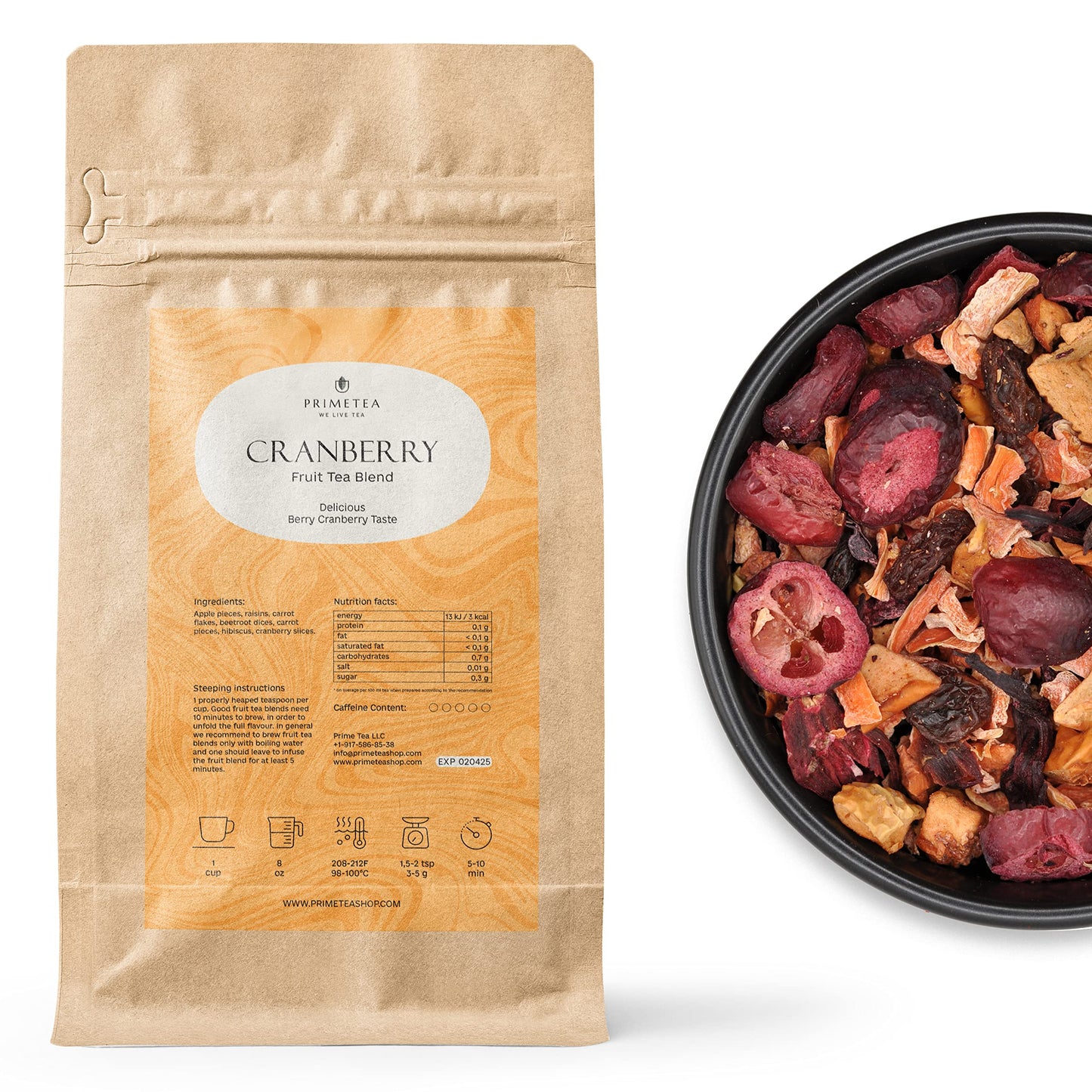 Prime Tea Cranberry - Exquisite Fruit Tisane, Premium Organic Loose Leaf, Delicious Herbal Tea Mix, Natural & Vegan, Caffeine-Free, Perfect for Hot
