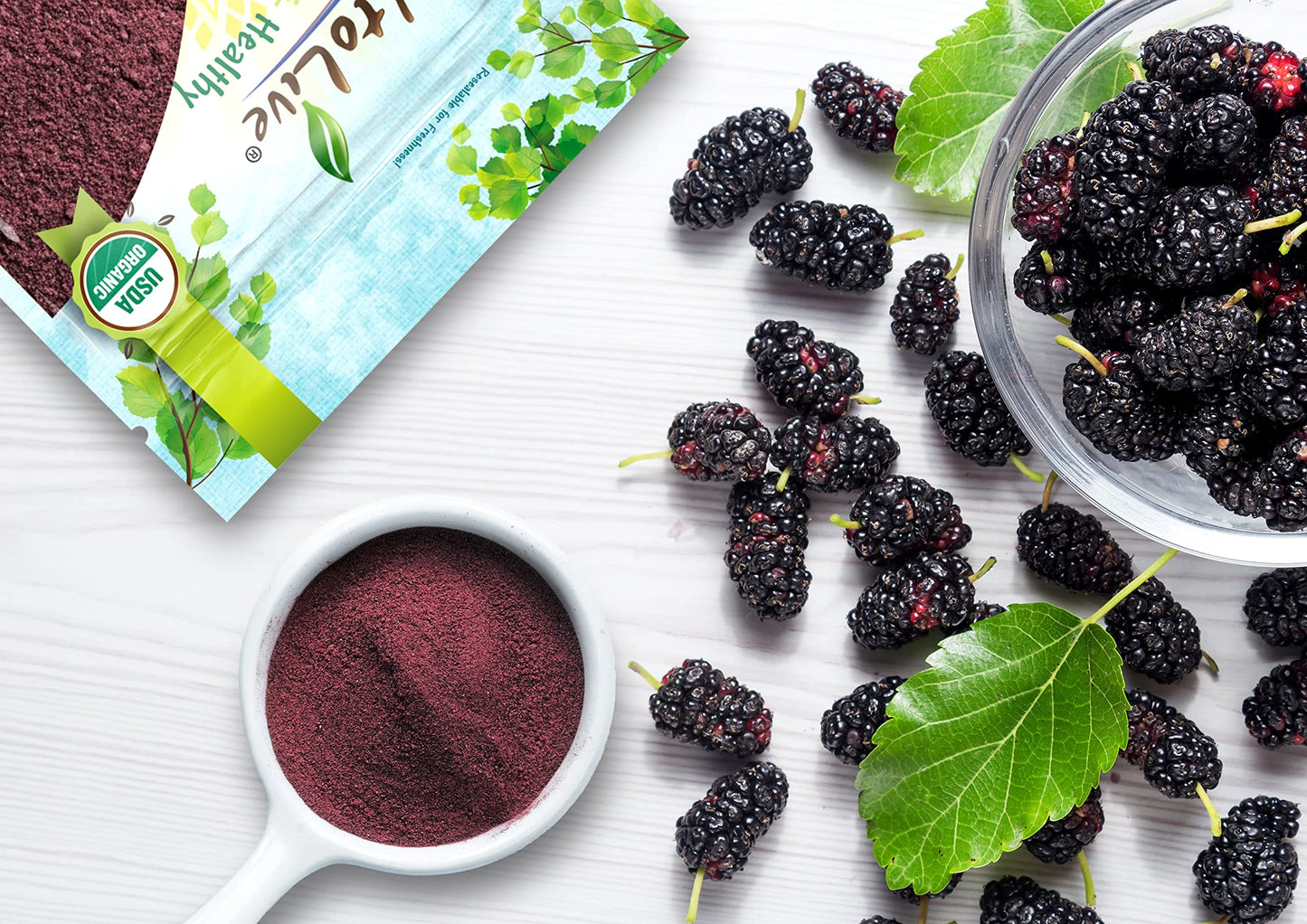 Food to Live Organic Mulberry Juice Powder, 2 Pounds - Non-GMO, Made from Raw Dried Berries, Unsulfured, Vegan, Bulk, Great for Baking, Juices