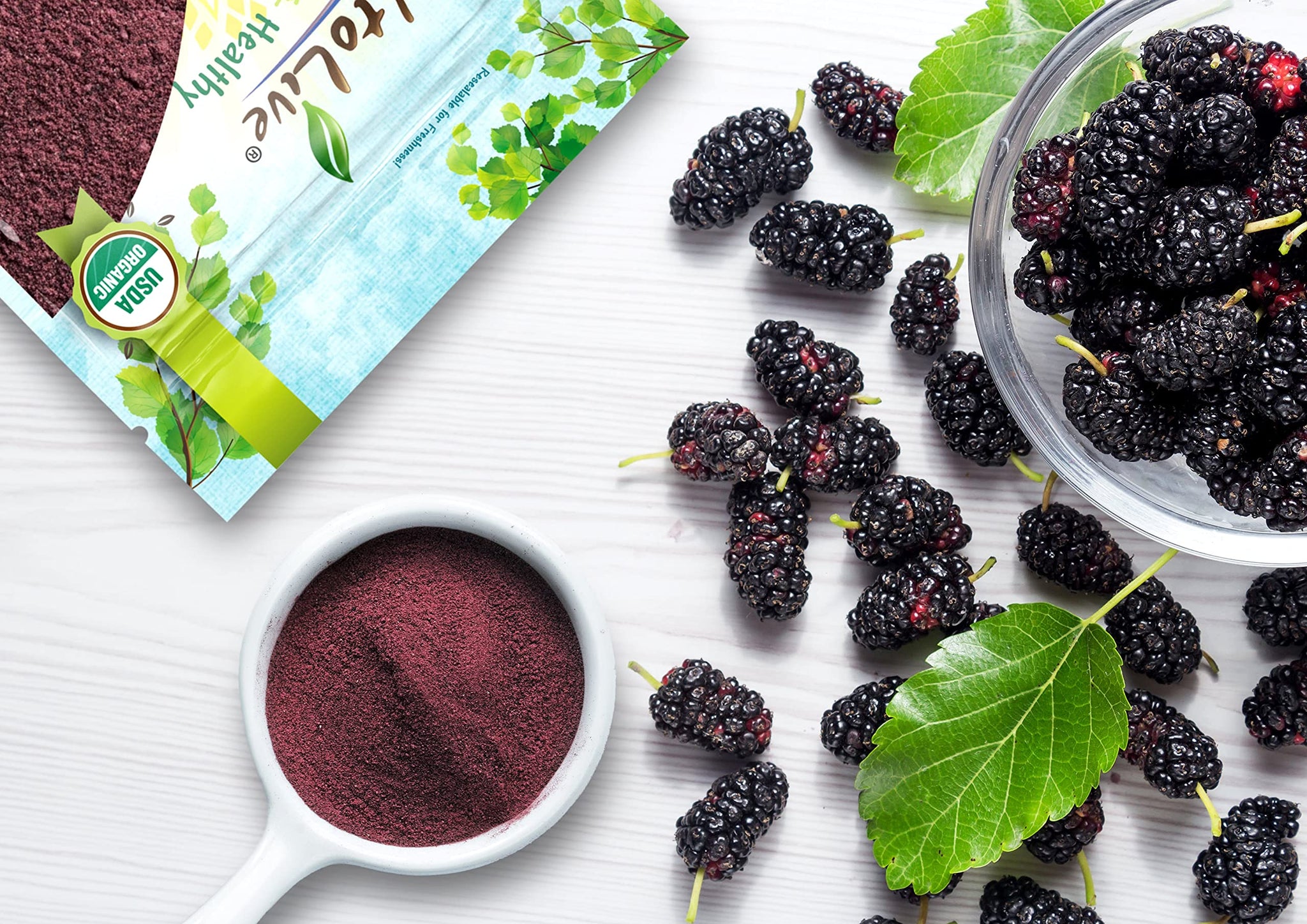 Food to Live Organic Mulberry Juice Powder, 2 Pounds - Non-GMO, Made from Raw Dried Berries, Unsulfured, Vegan, Bulk, Great for Baking, Juices