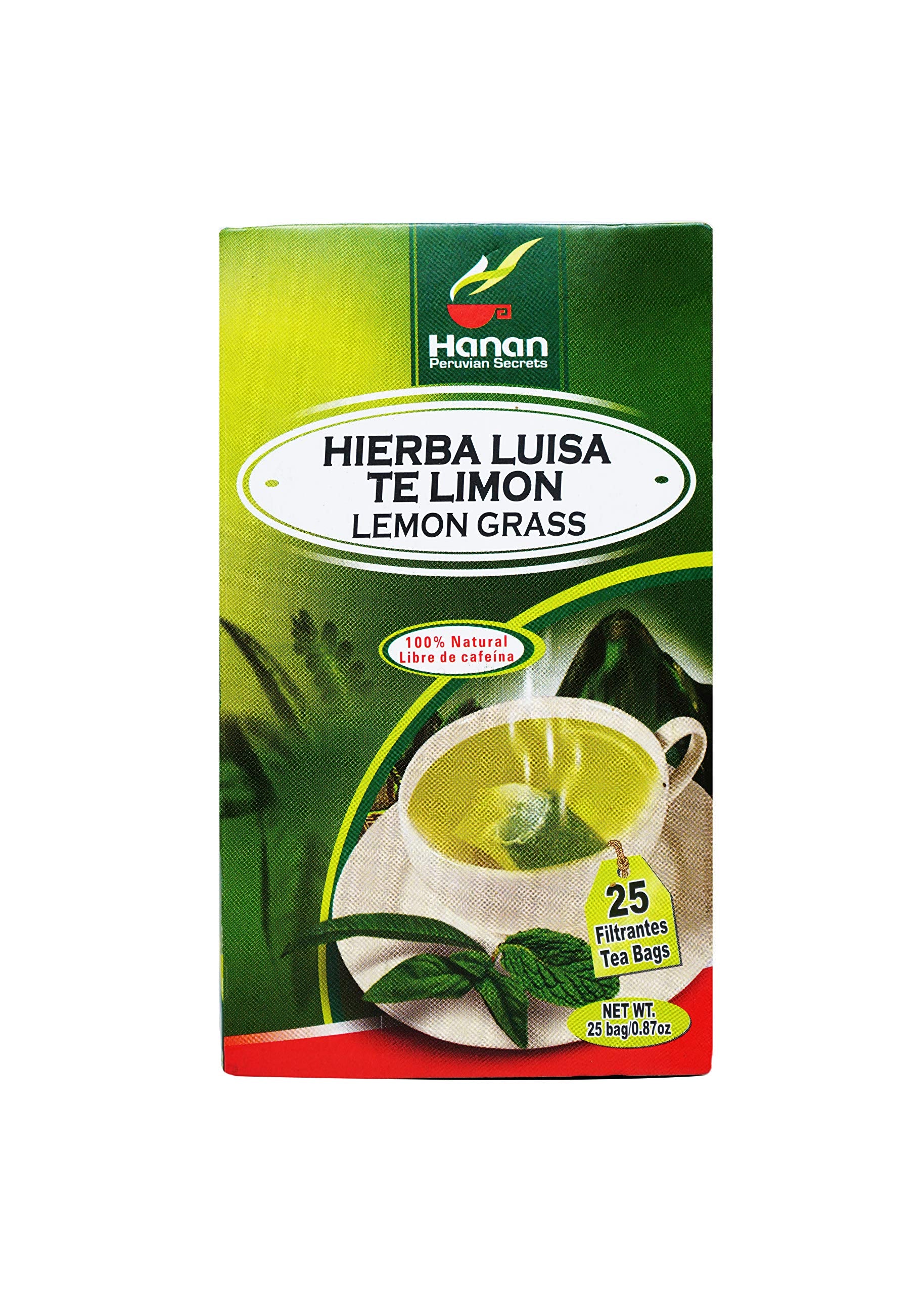 Hanan Peruvian Secrets Hierba Luisa Te Limon | 100% Natural Lemon Grass | 25 Tea Bags | Naturally Aids in Relieving Occasional Stress, Tension |