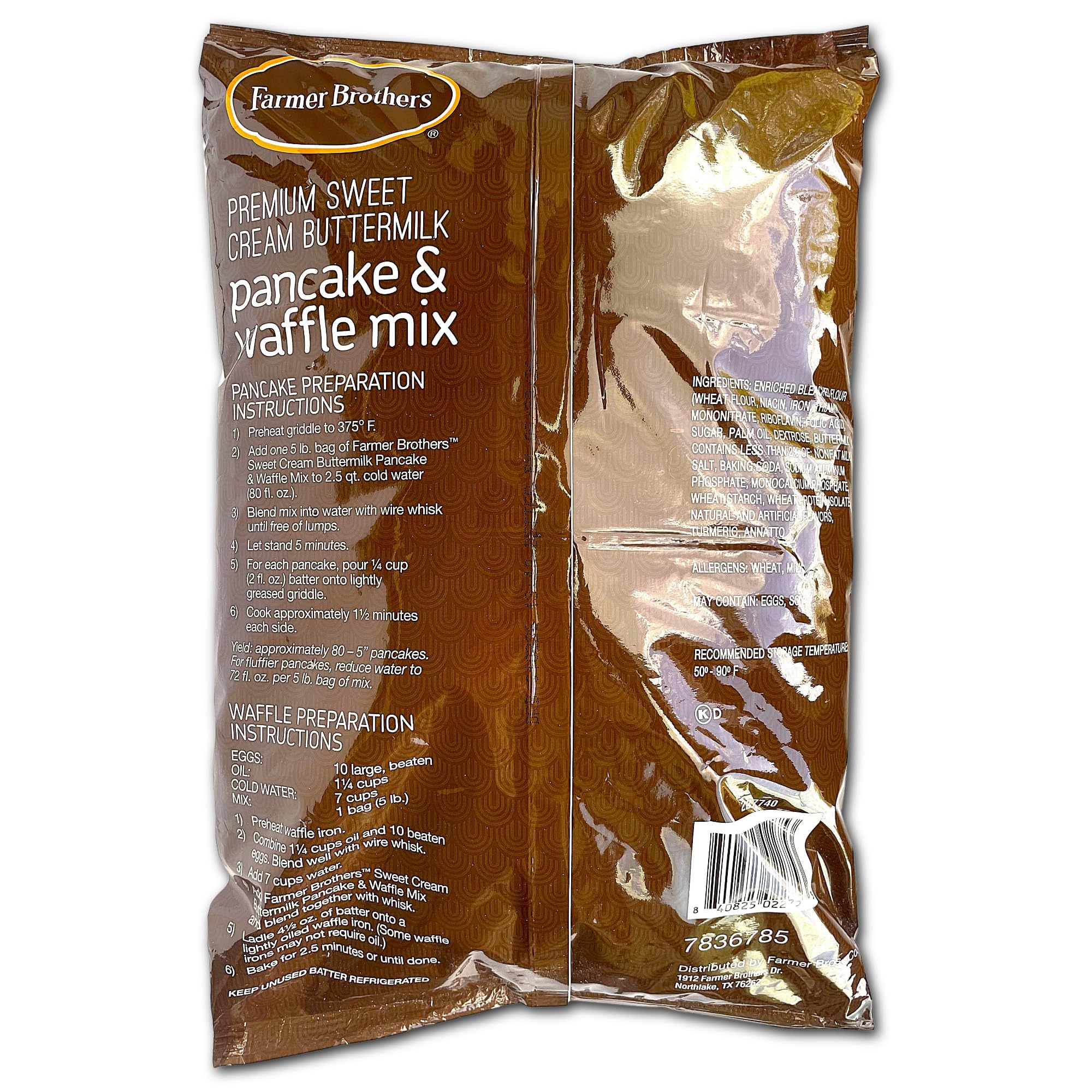 Farmer Brothers Premium Sweet Cream Buttermilk Pancake and Waffle Mix, Complete Baking Mix, 5 lb Bag