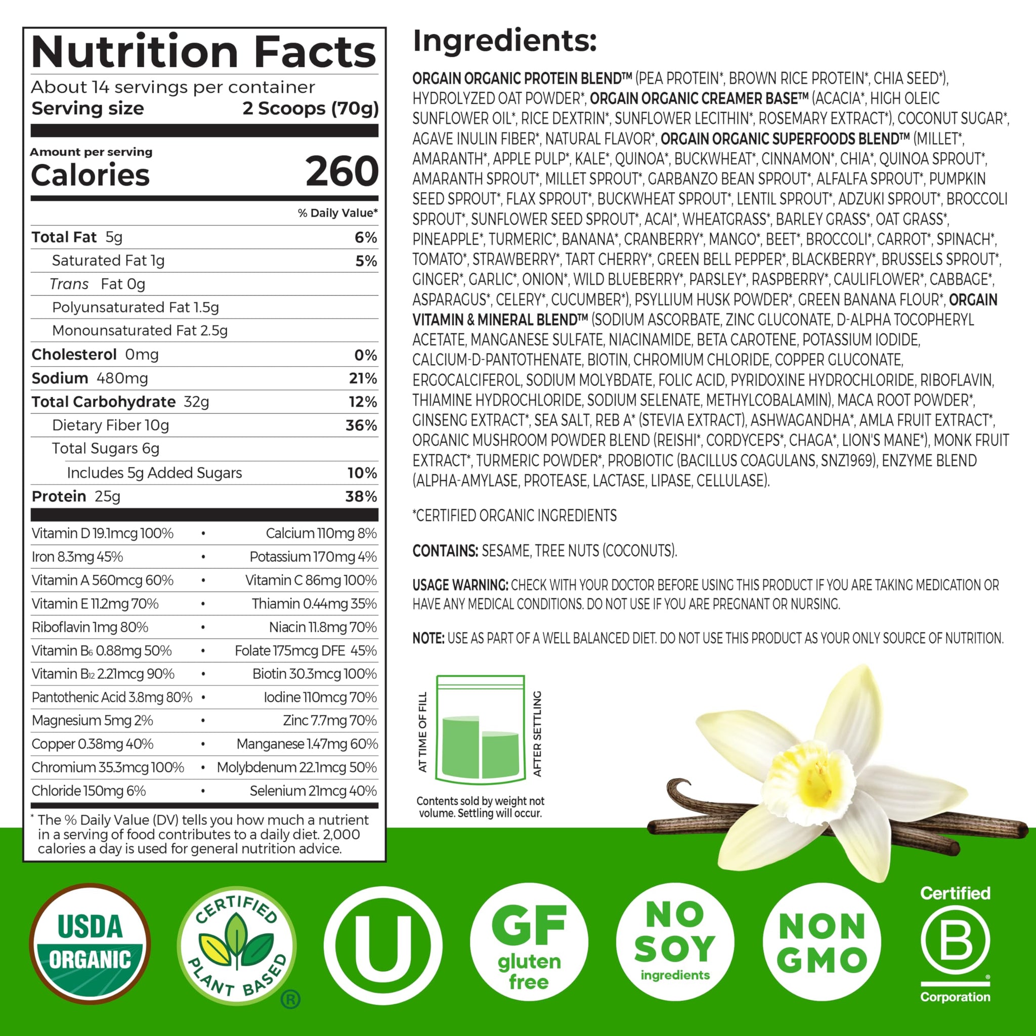 Orgain Perfect Meal, Organic, Vegan Meal Replacement Protein Powder, Vanilla - 25g Plant Based Protein, 80+ Superfoods, 1B Probiotics & 10g Fiber
