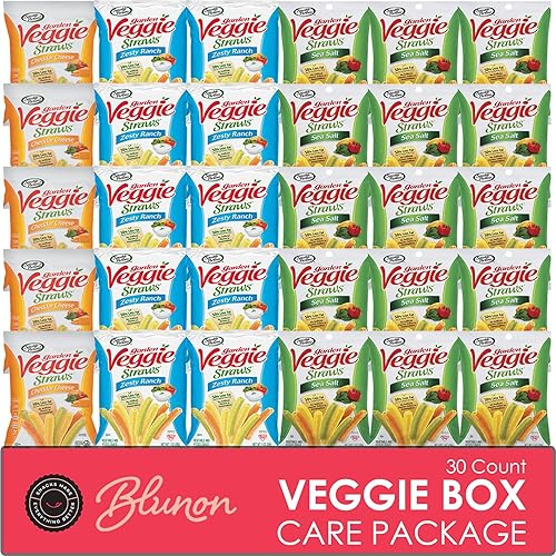 Veggie Straw Variety Pack - Assortment of Garden Sea Salt, Cheddar Cheese and Zesty Ranch Snack Size - Care Package Gift Box Gluten Free (30 Count)