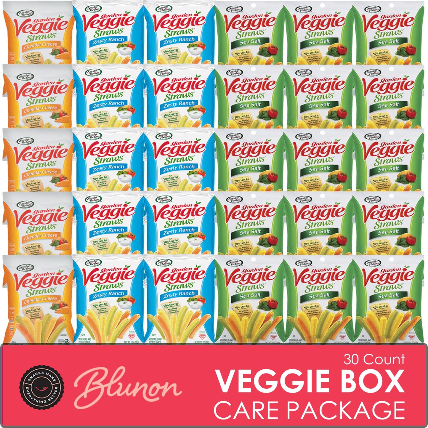 Veggie Straw Variety Pack - Assortment of Garden Sea Salt, Cheddar Cheese and Zesty Ranch Snack Size - Care Package Gift Box Gluten Free (30 Count)