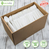 Ecovita 100% Compostable Spoons - 500 Large Disposable Utensils (6.5 in.) Bulk Size Eco Friendly Durable and Heat Resistant Alternative to Plastic