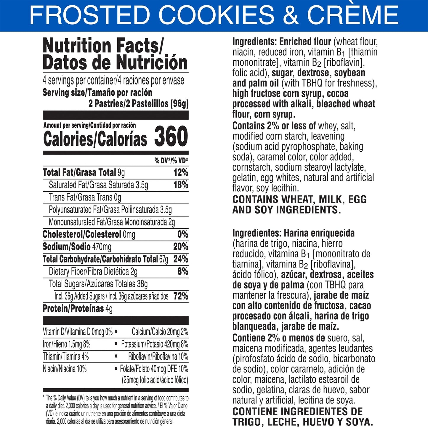 Pop-Tarts Toaster Pastries, Breakfast Foods, Kids Snacks, Frosted Cookies and Creme (96 Pop-Tarts)