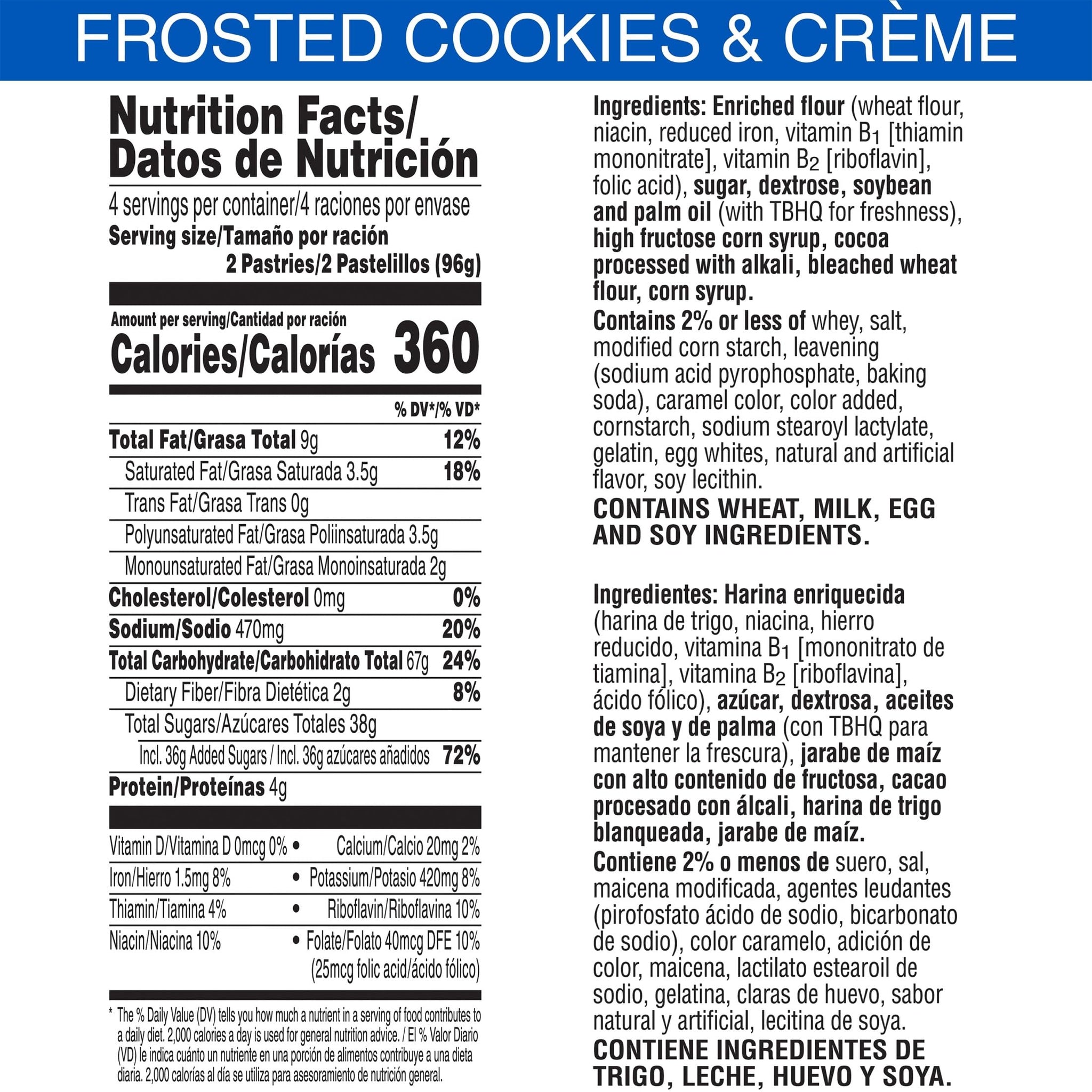 Pop-Tarts Toaster Pastries, Breakfast Foods, Kids Snacks, Frosted Cookies and Creme (96 Pop-Tarts)