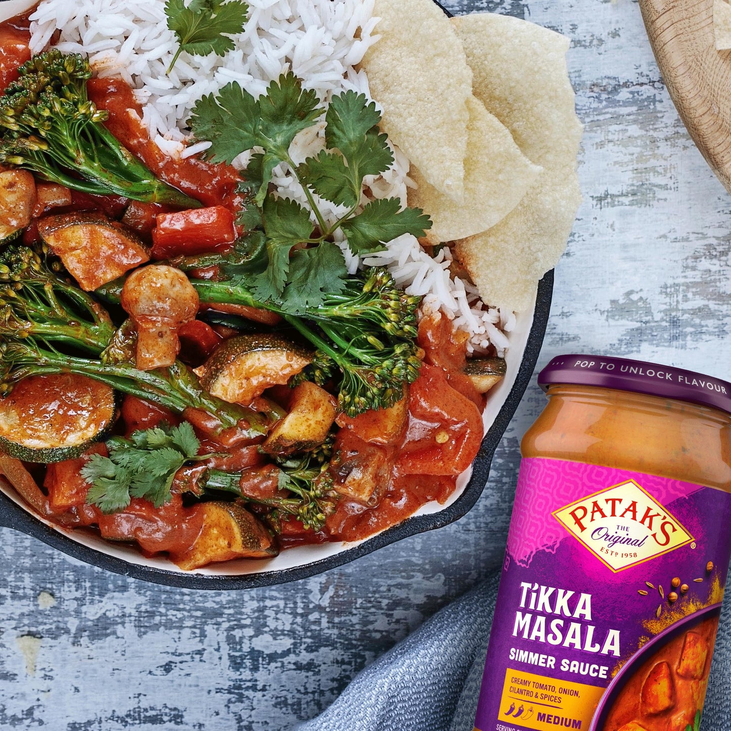 Patak's Tikka Masala Simmer Sauce, Medium-Spiced Curry with Yogurt, Tomatoes & Spices, Gluten-Free & Vegetarian Indian, Perfect for Quick & Easy