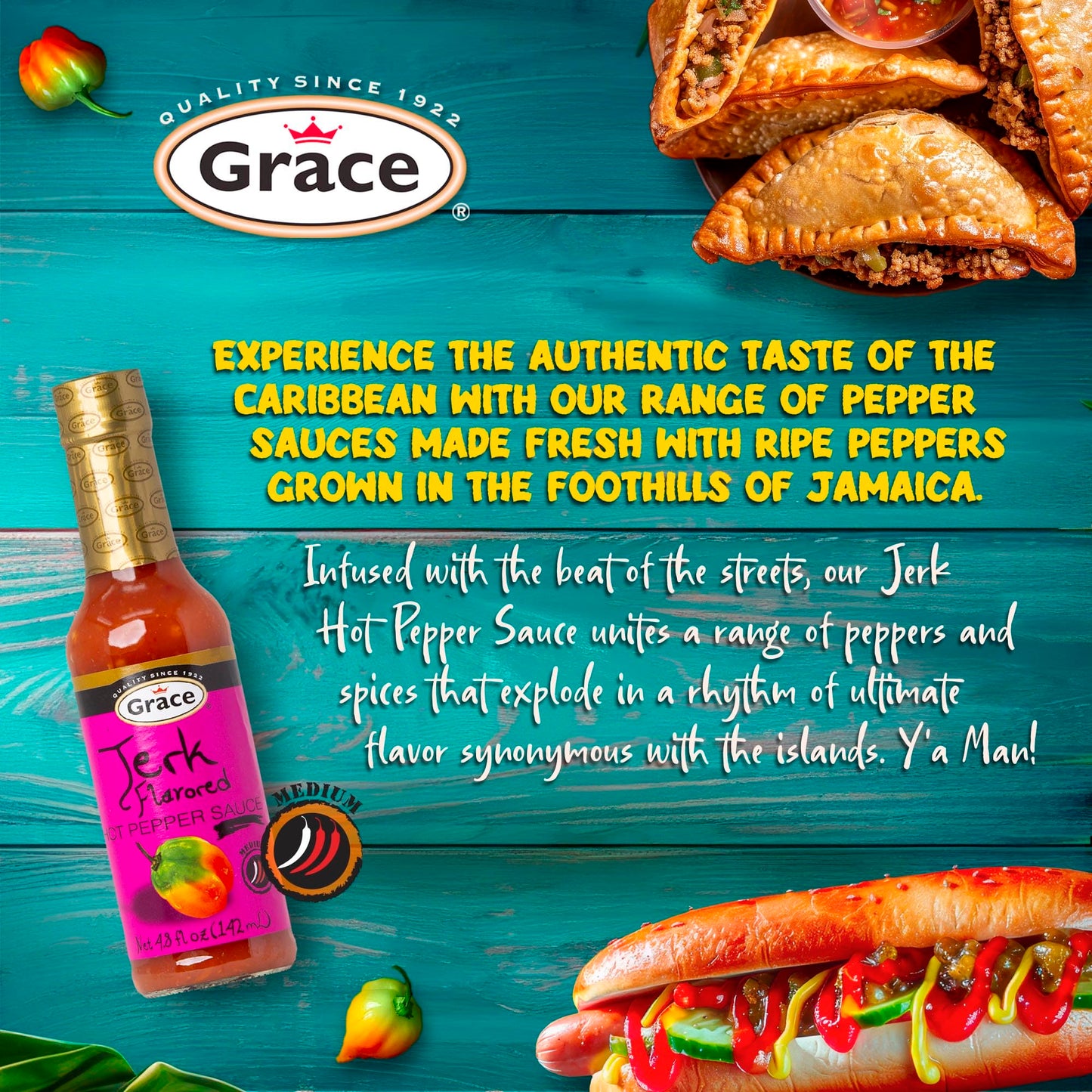 Grace Jerk Hot Pepper Sauce 4.8oz - 2 Pack - Authentic Jamaican Scotch Bonnet Pepper with Seasoning - Wing Sauce - Caribbean Jerk Seasoning Jamaican