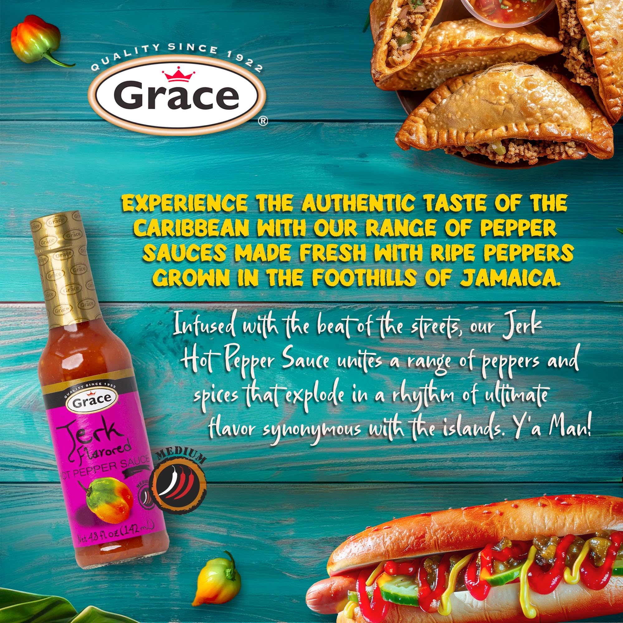 Grace Jerk Hot Pepper Sauce 4.8oz - 2 Pack - Authentic Jamaican Scotch Bonnet Pepper with Seasoning - Wing Sauce - Caribbean Jerk Seasoning Jamaican
