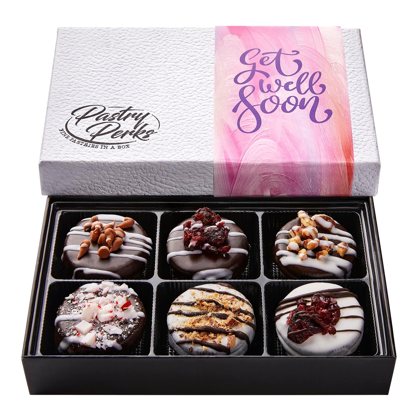 Pastry Perks Get Well Soon Gift Basket, 6 Gourmet Chocolate-Covered Cookies - Thoughtful Treats for Recovery, Men, Women, and Grandma - Food Delivery