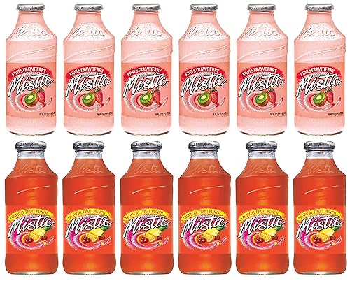 LUV-BOX Variety MISTIC JUICE DRINK pack , pack of 12 , 16 fl oz , Glass bottle , KIWI STRAWBERRY , TROPICAL FRUIT PUNCH
