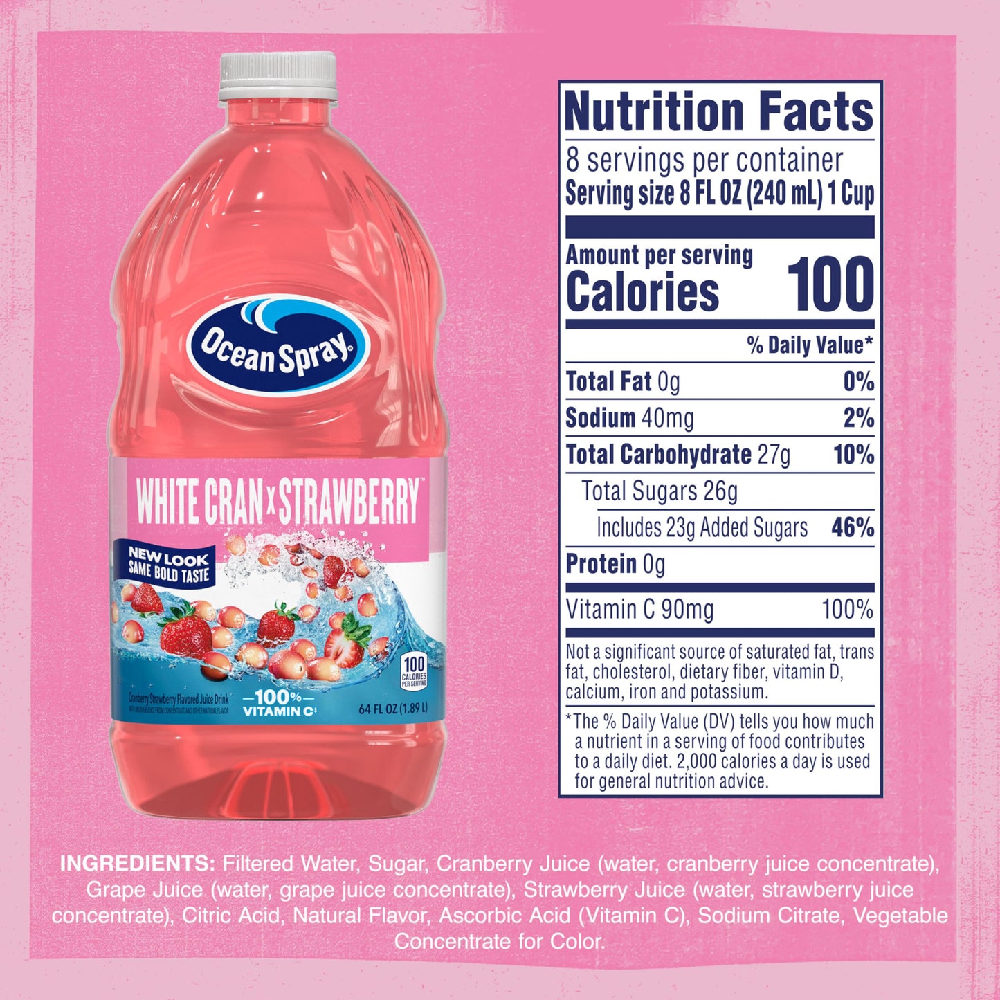 Ocean Spray® White Cran-Strawberry Juice Drink, 64 Fl Oz Bottle (Pack of 1)