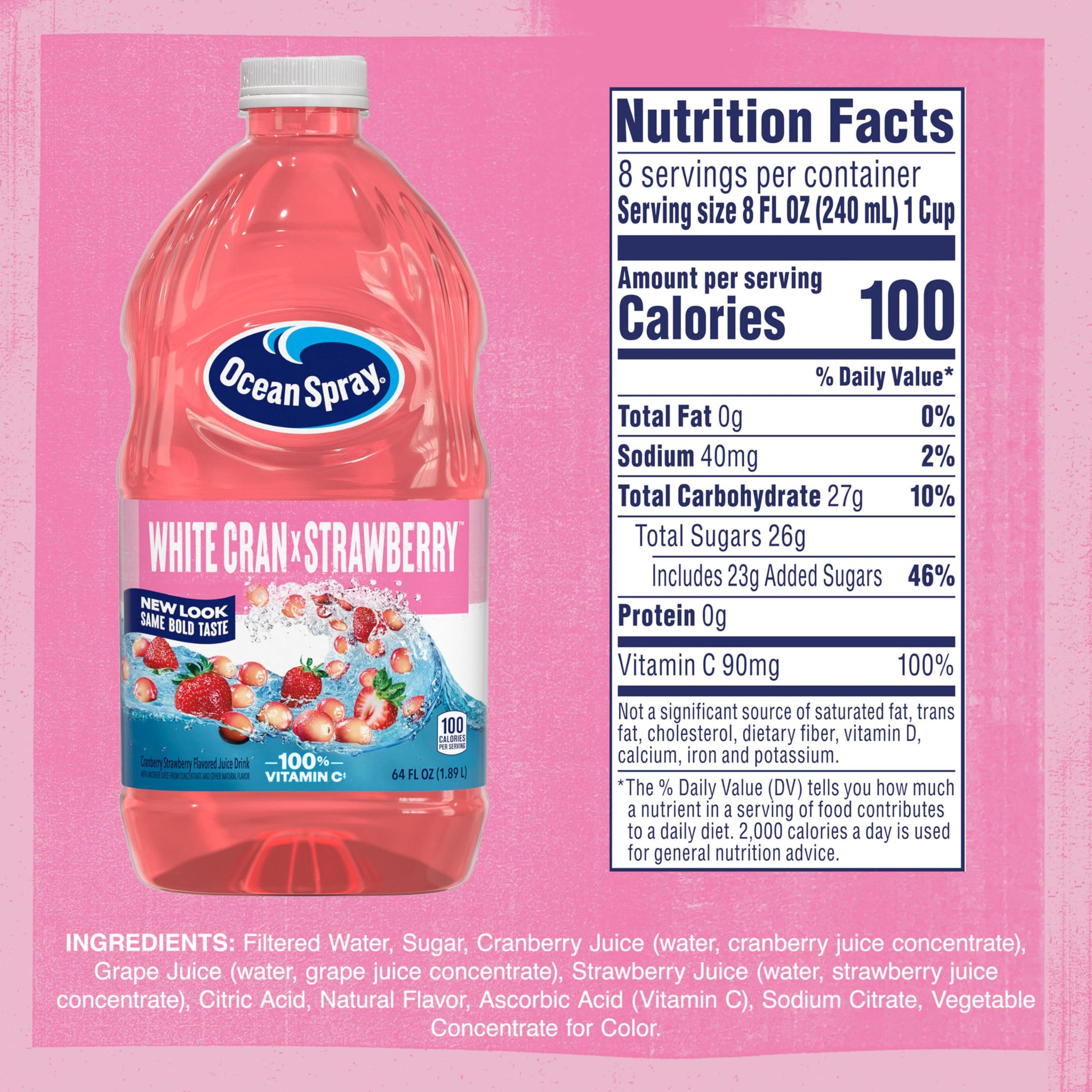 Ocean Spray® White Cran-Strawberry Juice Drink, 64 Fl Oz Bottle (Pack of 1)