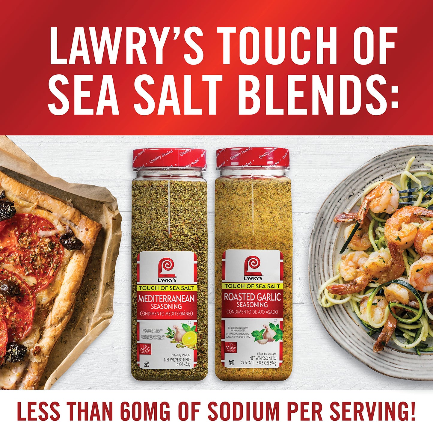 Lawry's Touch of Sea Salt Roasted Garlic Seasoning, 24.5 oz (Pack of 6)