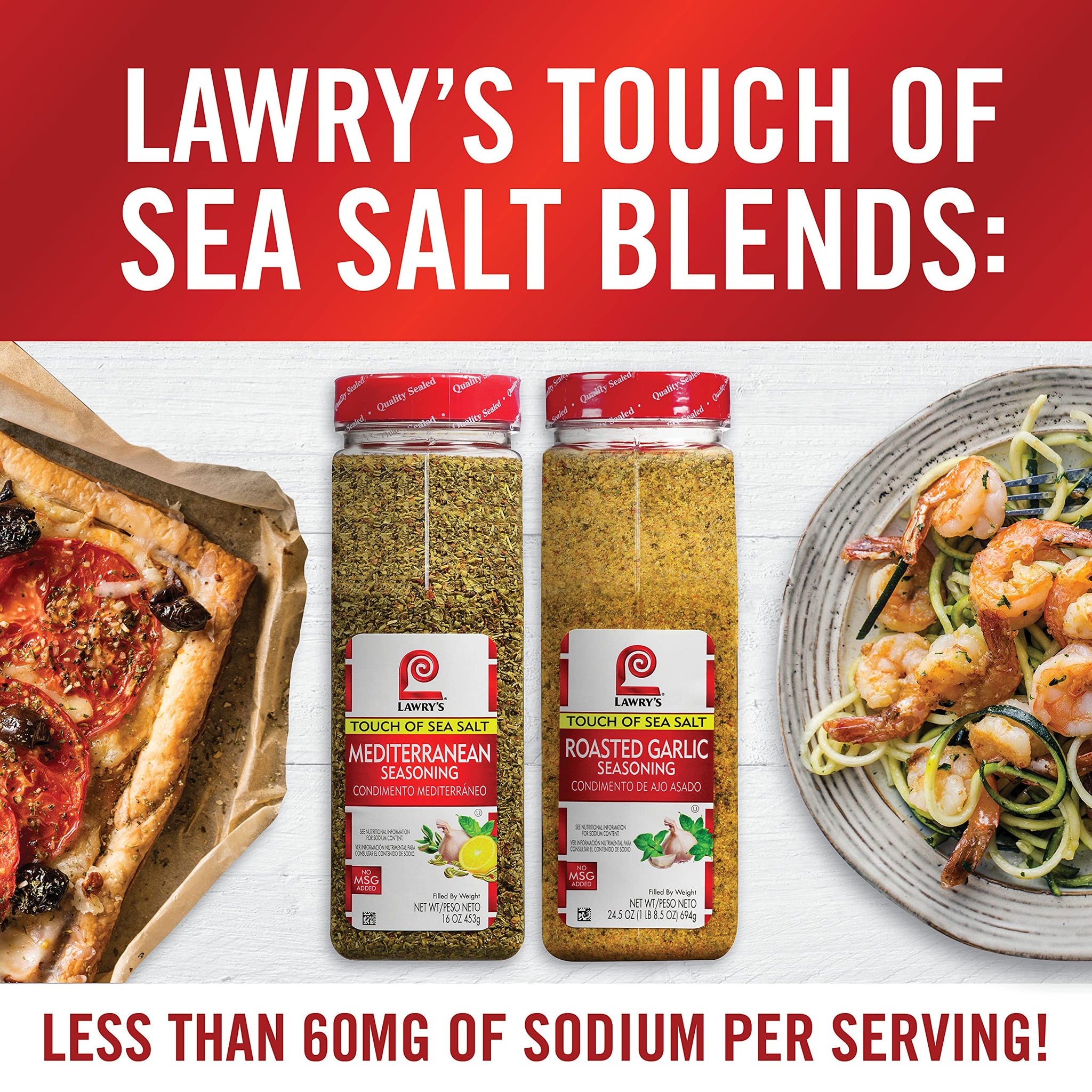 Lawry's Touch of Sea Salt Roasted Garlic Seasoning, 24.5 oz (Pack of 6)