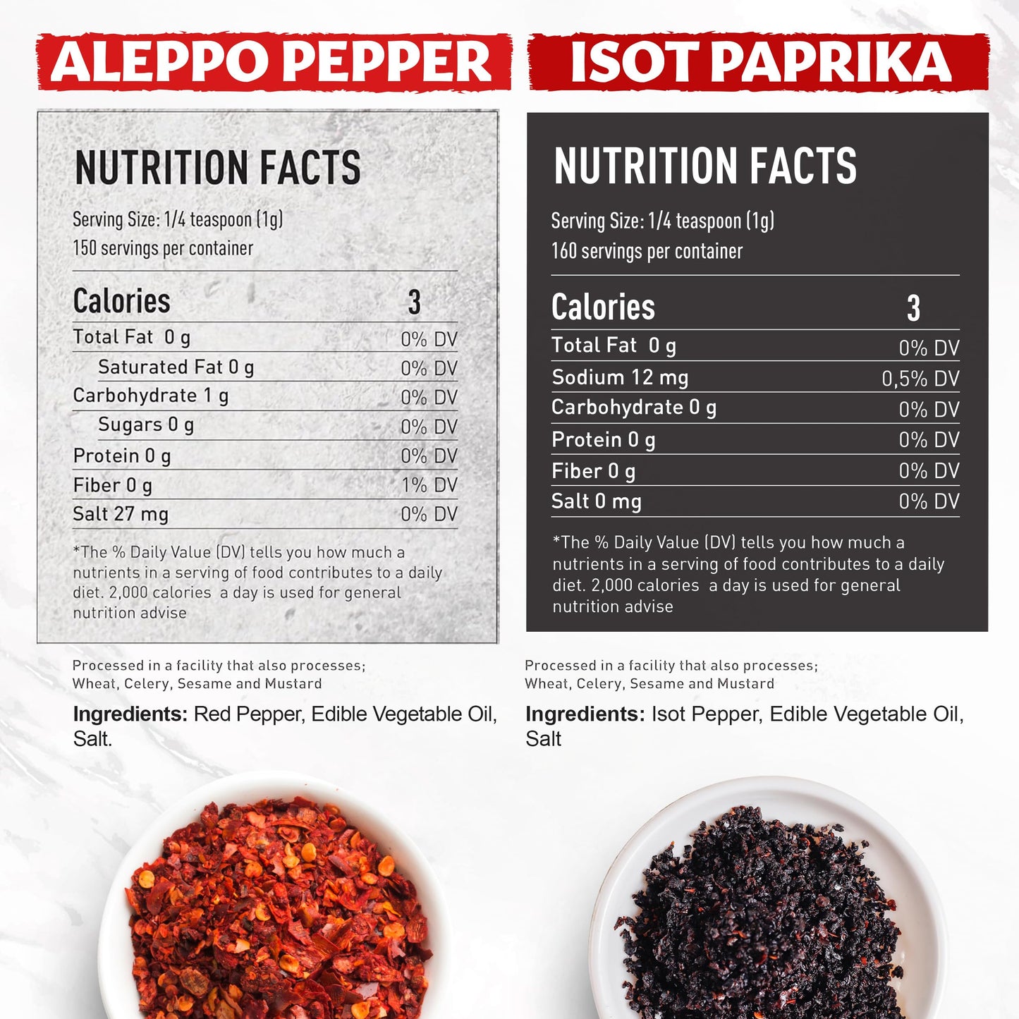Eastanbul Aleppo Pepper & Urfa Pepper, Aleppo Flakes 5.3oz & Urfa Biber 5.6oz, Pul Biber and Isot for Mediterranean & Middle Eastern Dishes, Chili