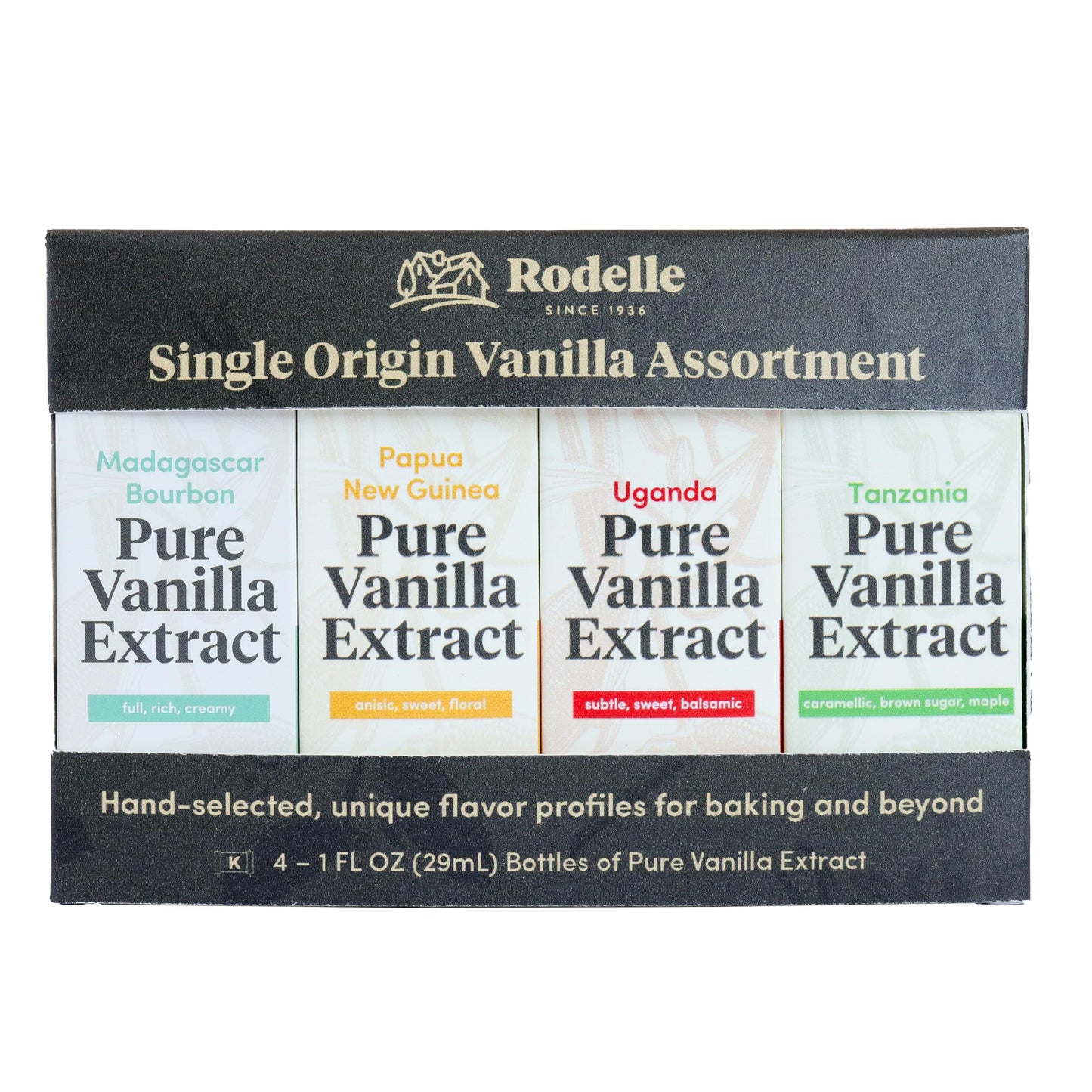 Rodelle Single Origin Vanilla Extract Gift Pack, Made in USA, 4 x 1 Fl Oz.